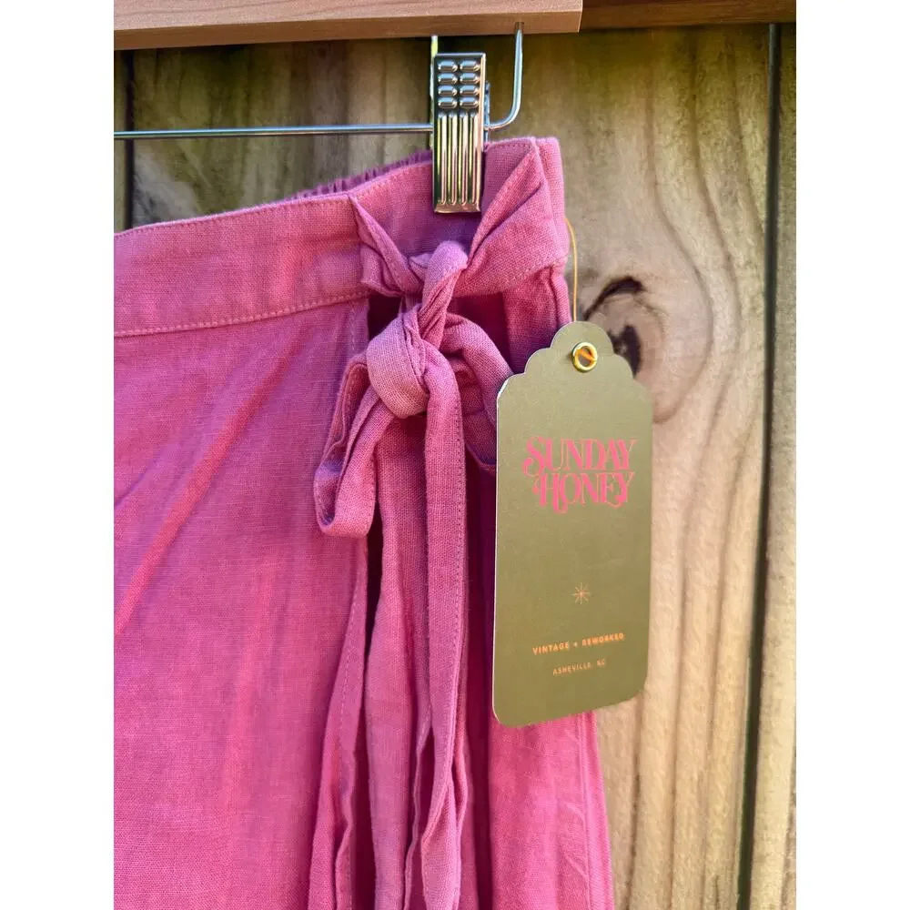 Hand-Dyed Fuchsia Linen Wrap Midi Skirt